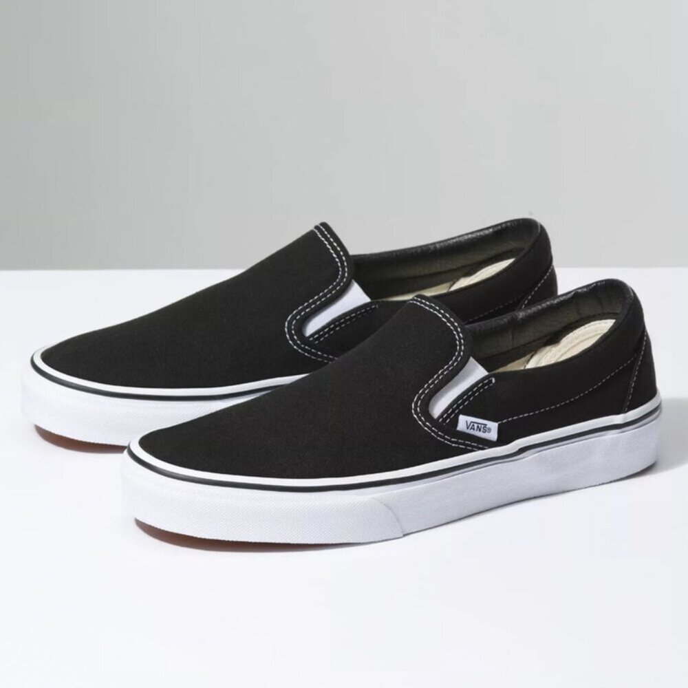 Vans Black White Asher Slip On Classic Skate Sneakers Size M 8.5 / W 10